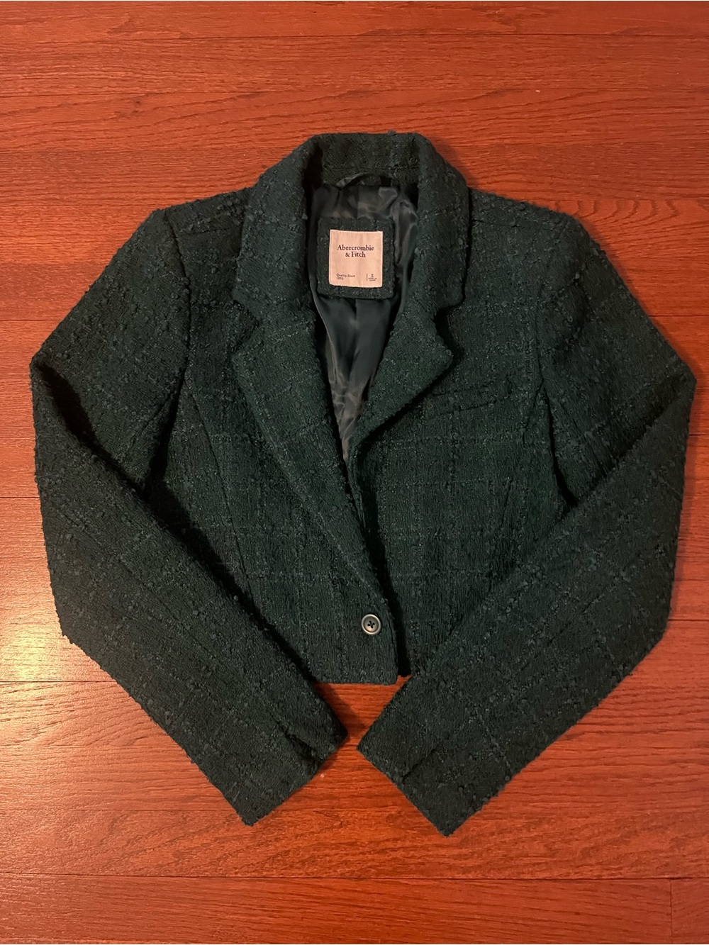 Abercrombie & Fitch Forest Green Tweed Cropped Blazer